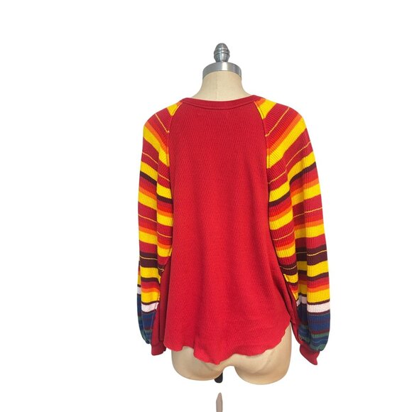 Free People Womens Red Color Block Striped Long Sleeve Jewel Neck Sweater Size X - Picture 6 of 8